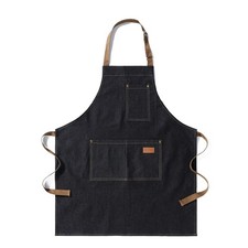 Denim Jean Bib Apron 3 Pockets Unisex Adjustable Cooking Black 30.3x26.57 Inch