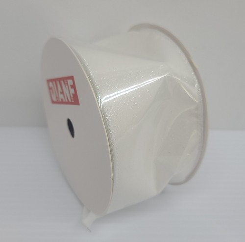 Iridescent Glitter Wired Edge Ribbon 2.5 Inch x 10 Yards White - Picture 2 of 3