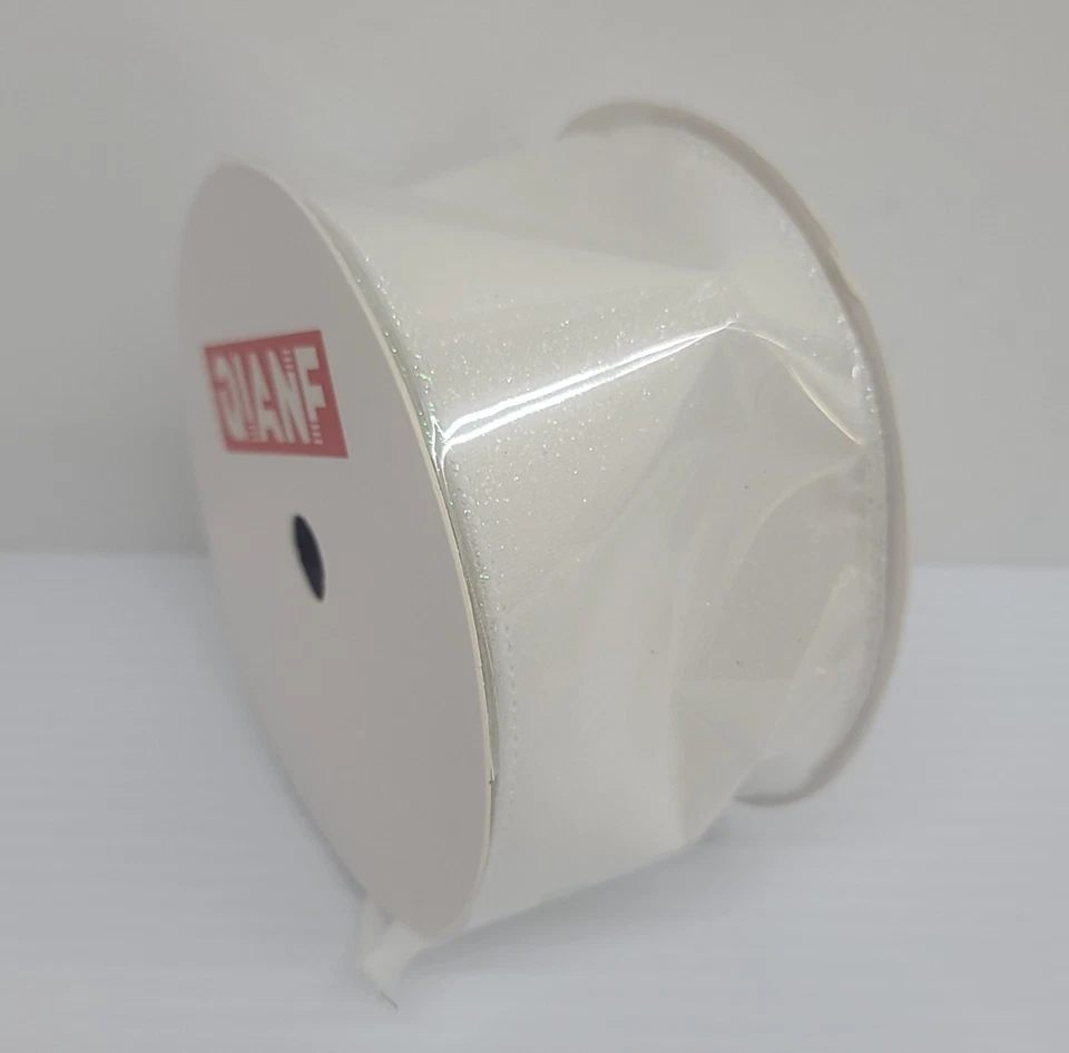 Iridescent Glitter Wired Edge Ribbon 2.5 Inch x 10 Yards White - Image 2 of 3