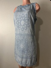 Tahari Fringed Chambray Sleeveless Dress In Bandana Print  Size L