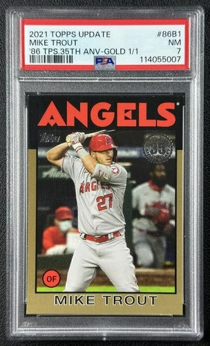 1/1 MIKE TROUT PSA 7 2021 TOPPS #86B-1 1986 35TH ANNIVERSARY SERIES ONE GOLD 1/1