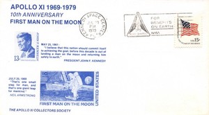 APOLLO 11 10th ANNIV. KSC CANCEL 7/20/79 C76 JFK FACSIMILE CACHET -STAMP SC#1597