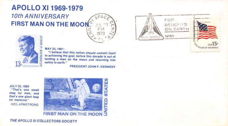 APOLLO 11 10th ANNIV. KSC CANCEL 7/20/79 C76 JFK FACSIMILE CACHET -STAMP SC#1597