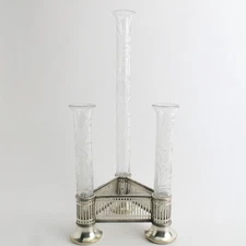 1571 by Pairpoint Mfg Co Silverplate w Cut Glass Inserts 11 3/4" Triple Bud Vase