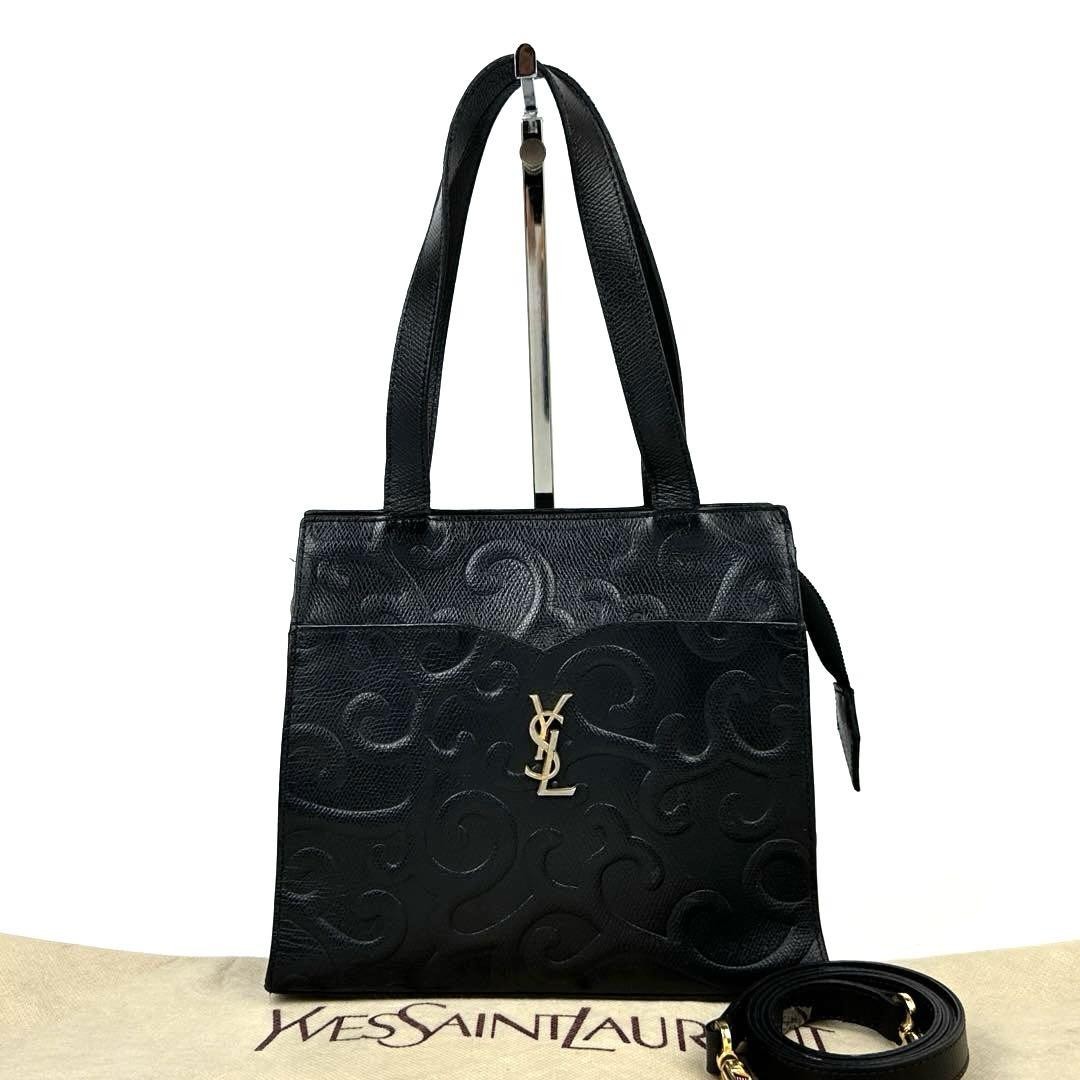 Yves Saint Laurent Black Arabesque Leather 2-Way Tote Handbag YSL