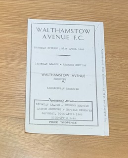 1965 66 Walthamstow Avenue V Kingstonian Reserves