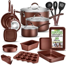 NutriChef 20 Piece Professional Home Kitchen Cookware and Bakeware, Pots and ...