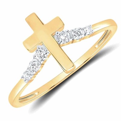 Kreuzring 0,10 kt natürlicher Diamant 10 kt Gelbgold