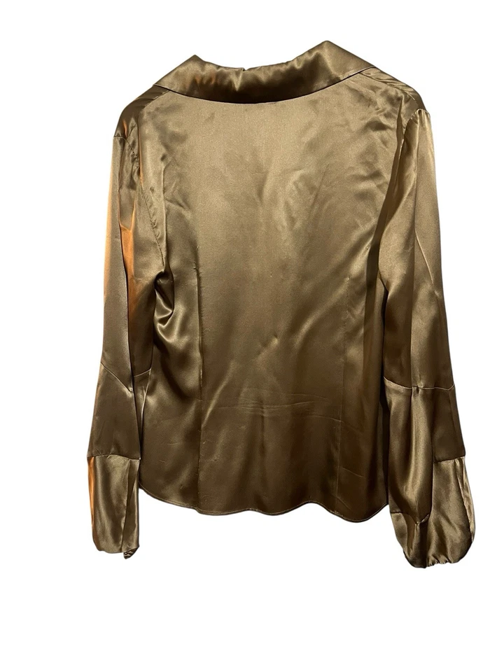 Studio 148 100% Silk Gold Satin Long Puff Sleeve Blouse Size 14 - Image 3 of 4