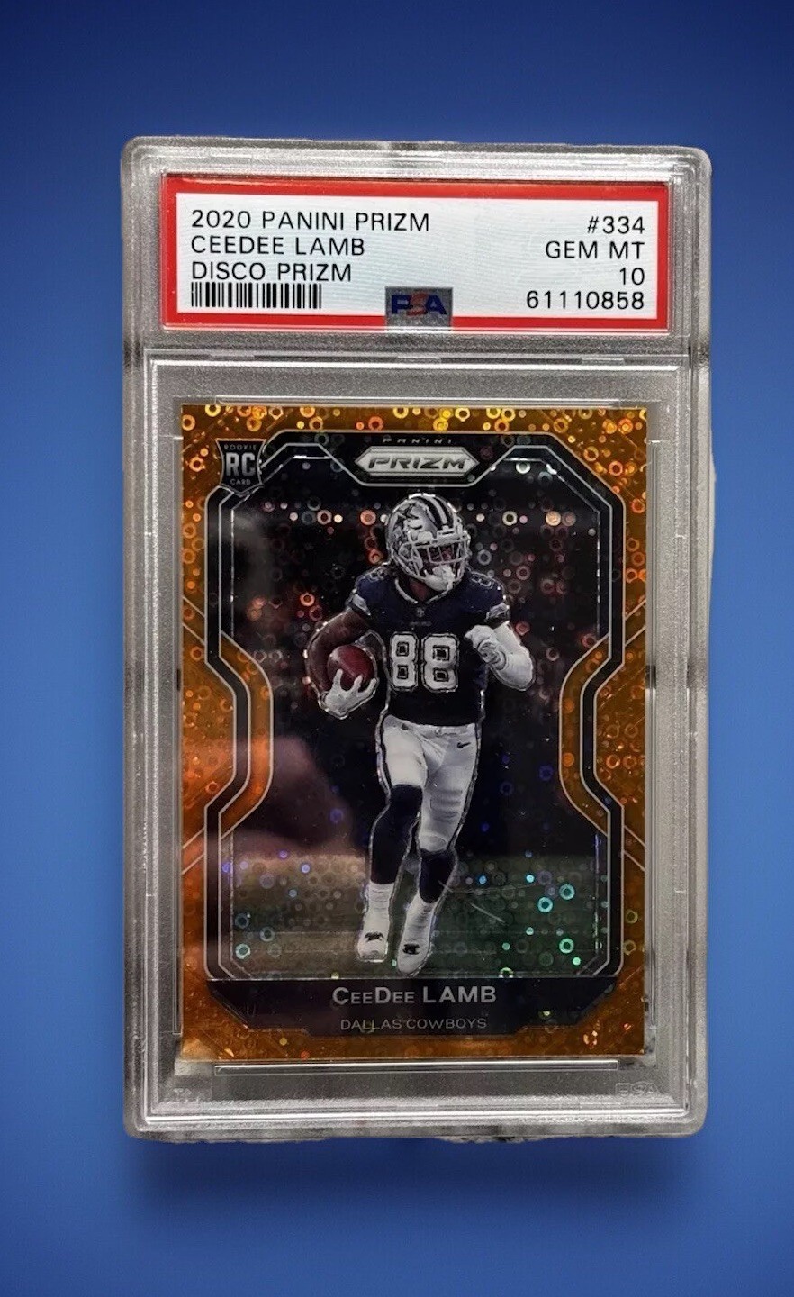 2020 Panini Prizm Orange Disco Prizm #334 CeeDee Lamb Rookie RC PSA 10 Cowboys