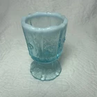 Vintage Fenton Aqua Blue Opalescent Glass Paneled Daisy Toothpick Votive Holder