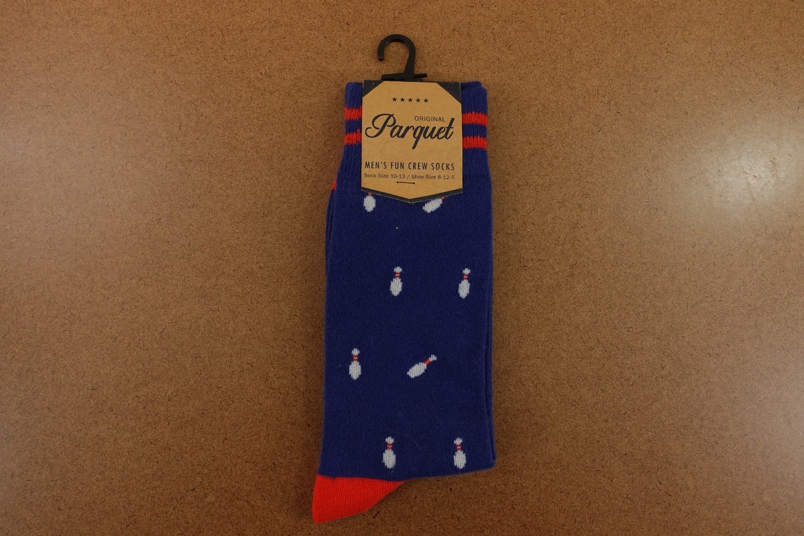 Parquet Mens Shoe Size 6-12.5 Blue Bowling Pin Fun Crew Socks 1 Pair NWT