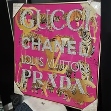 Hot Pink Crystal Tiger Canvas Wall Art – Luxury Glam Decor 25"x25" Elico Ltd.