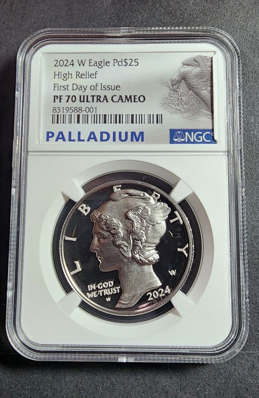 2024 W $25 HIGH RELIEF PALLADIUM EAGLE NGC PF70 ULTRA CAMEO "First Day of Issue"
