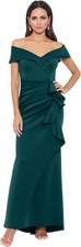 Xscape Womens Long Off Shoulder Sweetheart Neck Ruffle Gown 16 Petite HUNTER