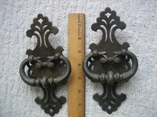 Pair of Vtg Large 8" Drop Ring/Backplate Drawer Pulls Furniture Handles #80084