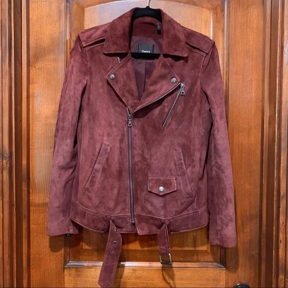 Theory Tralsmin Tidle Maroon Suede Biker Moto Jacket Size Small eBay