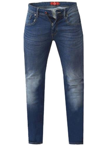 D555 Men's Regular Fit Stretch Jeans In Dark Blue Stonewash (Ambrose) Size 30-38 - Picture 1 of 5