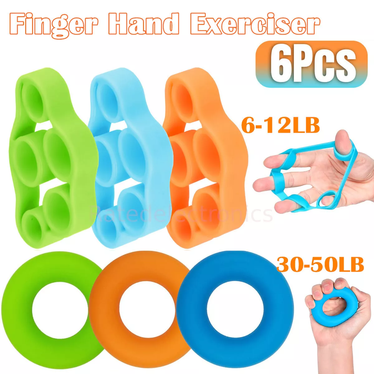 6PC Resistance Band Hand Finger Strengthener Grip Exercise Wrist Forearm Trainer