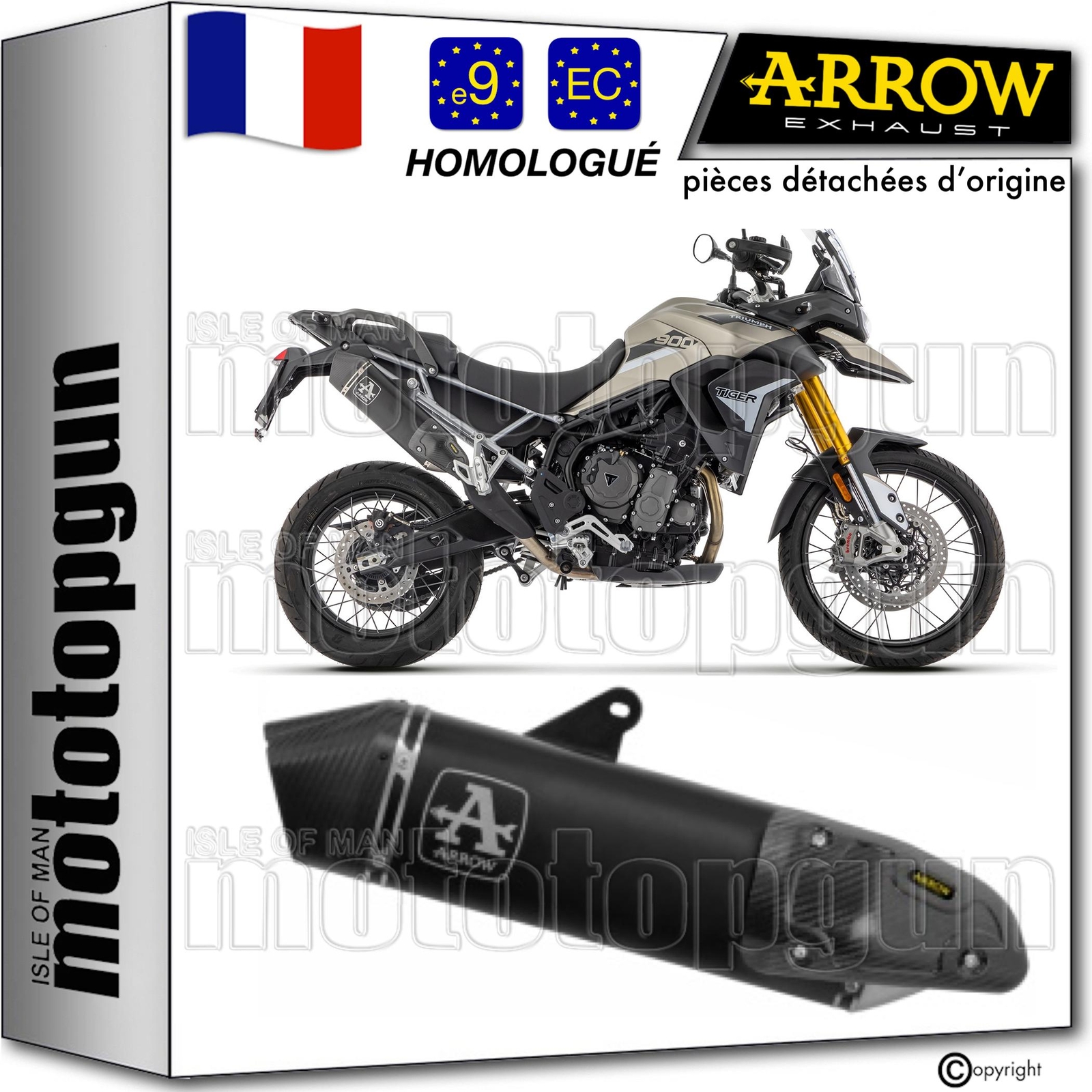 Échappement homologué Arrow Veloce noir avec pare-chaleur pour moto Triumph Tiger 850