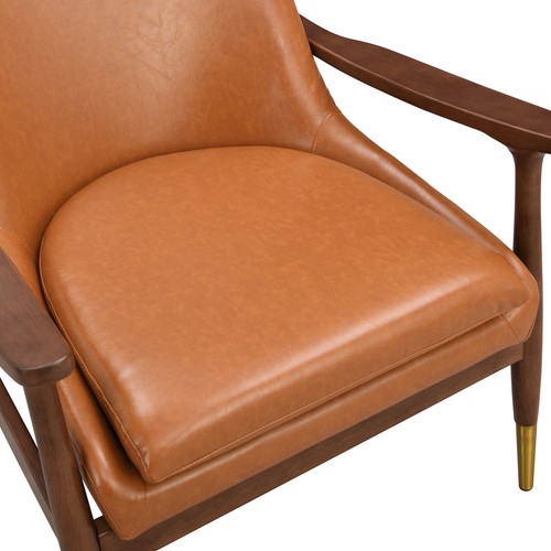 Modern Accent Chair Living Room Armchair Faux Leather Sofa Side Chair Wood Legs - Picture 10 of 12