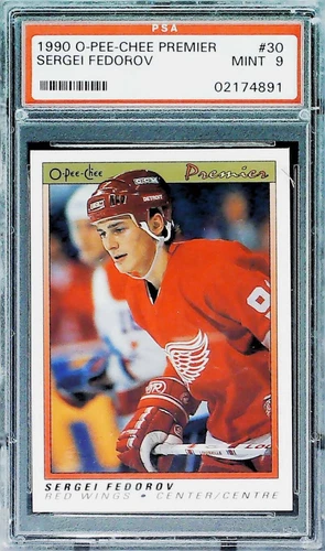 1990 O-Pee-Chee Premier Sergei Fedorov Red Wings #30 PSA 9 Mint Trading Card 