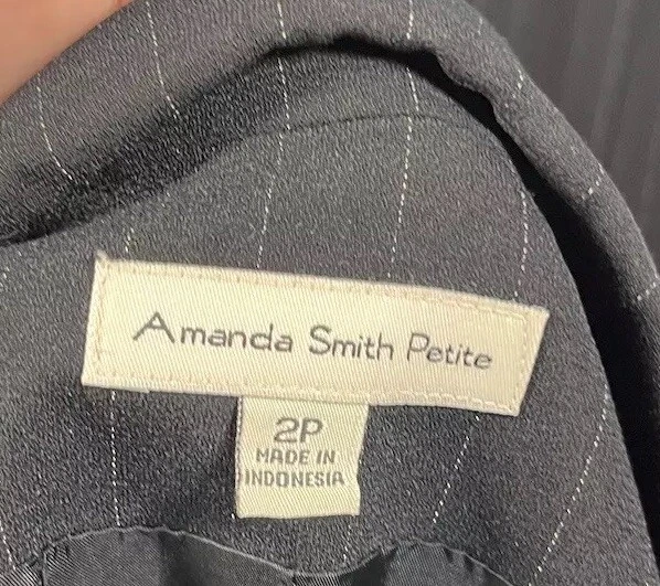 Amanda Smith Petite 3 Piezas Pantalón Traje Vestido Conjunto Pin Rayas Negro Talla 2P Foto 4 de 4