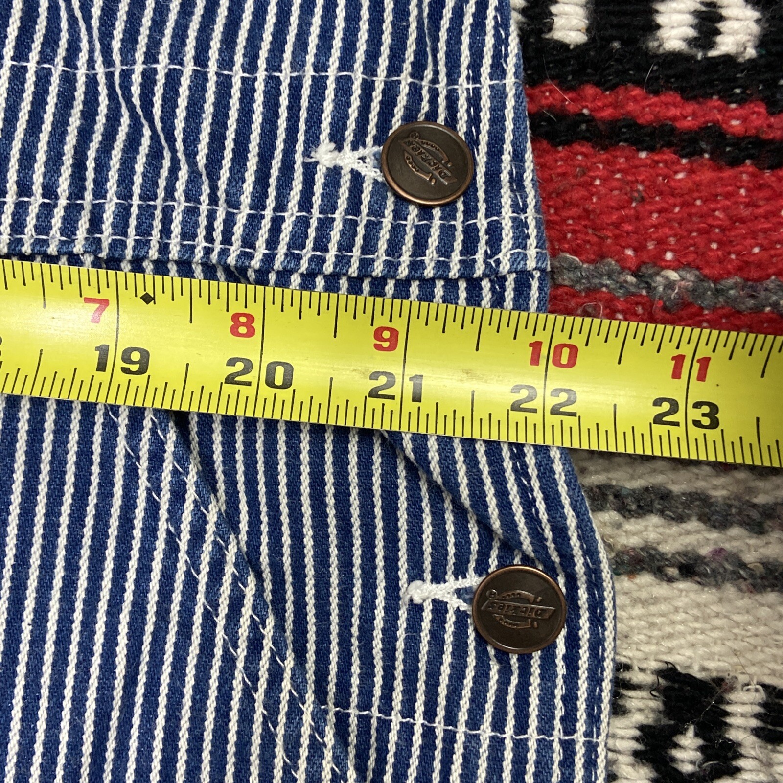 Dickies Bib Overalls Mens Size 46x30 Blue Denim Carpenter Jean Pants Pin Stripe image 7