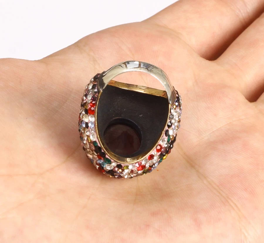 STUPENDO ANELLO ARGENTO 925 E BRONZO CON RUBINO E CRISTALLI MULTICOLORE MIS 15 - Immagine 3 di 3