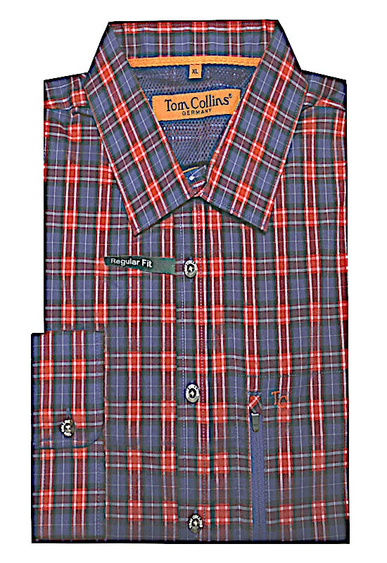 Tom Collins Stretch Outdoorhemd Funktions-Wanderhemd rot-blau Regular TH-0406 - Bild 4 von 4