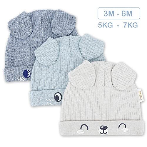 DOKMA Organic Cotton Baby Hat Set - 3 Animal Ear Beanies For Newborns 0-6 Months, Pink