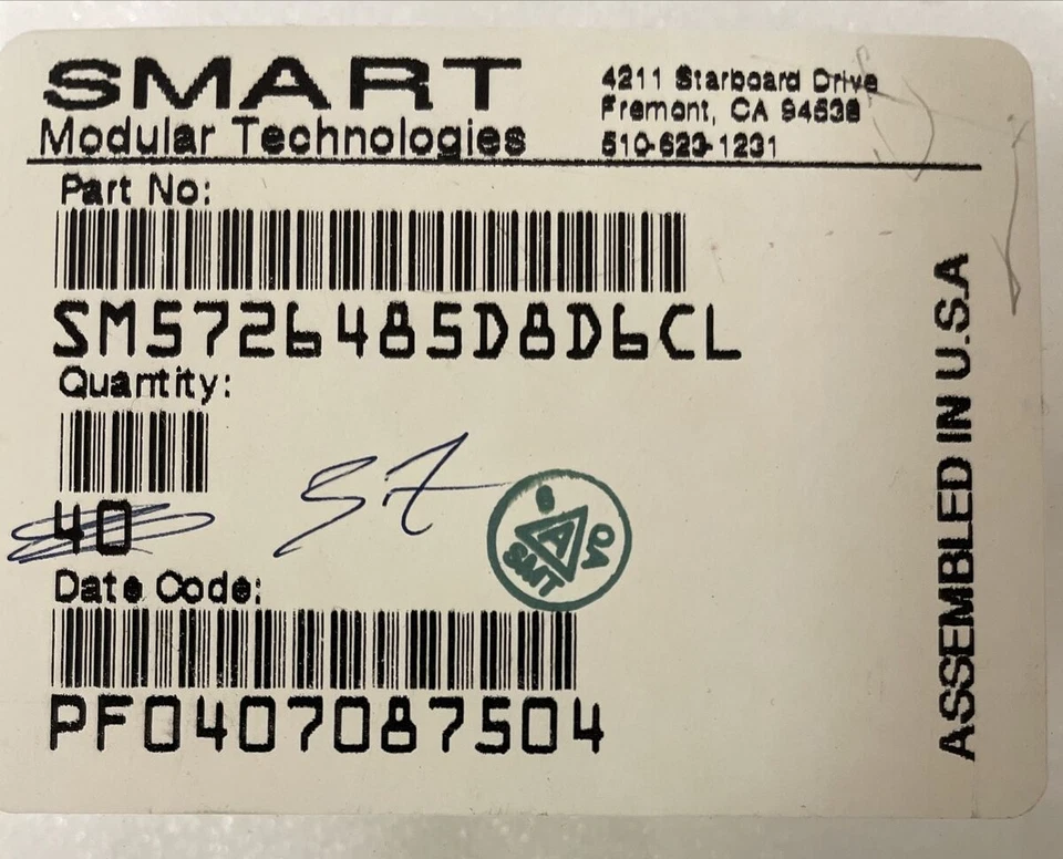 Smart Modular 512MB PC2100 DDR-266MHz ECC Unbuffered CL2.5 184-Pin DIMM Memory - Image 2 of 4