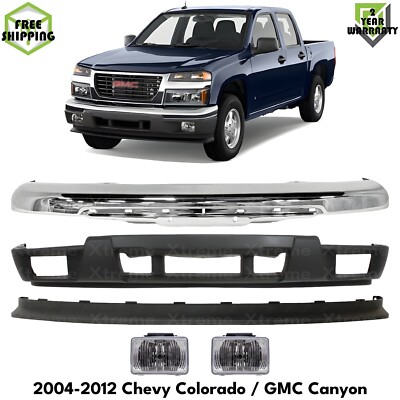 Front Bumper Face Bar Chrome Steel & Fog Lights Kit For 2004-2012 GMC Canyon