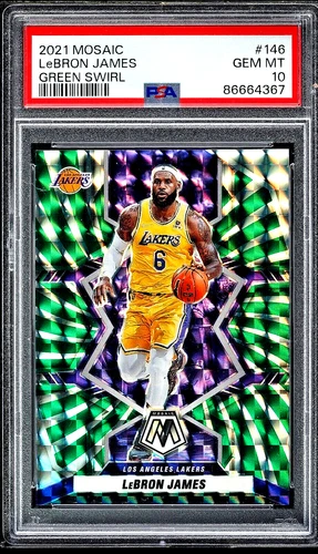 2021 PANINI MOSAIC GREEN SWIRL LEBRON JAMES /10 #146 PSA 10 GEM MINT