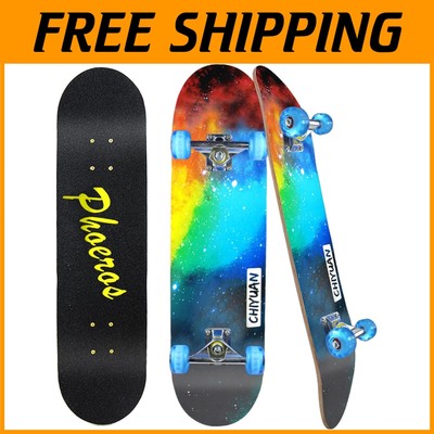 Easy Ride 31'' Beginner Skateboard - Durable 7-Ply Cruiser with Flashing Wheels