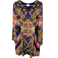 ECI Mini Multi Colored Boho Vibrant 100% Rayon Dress Size S