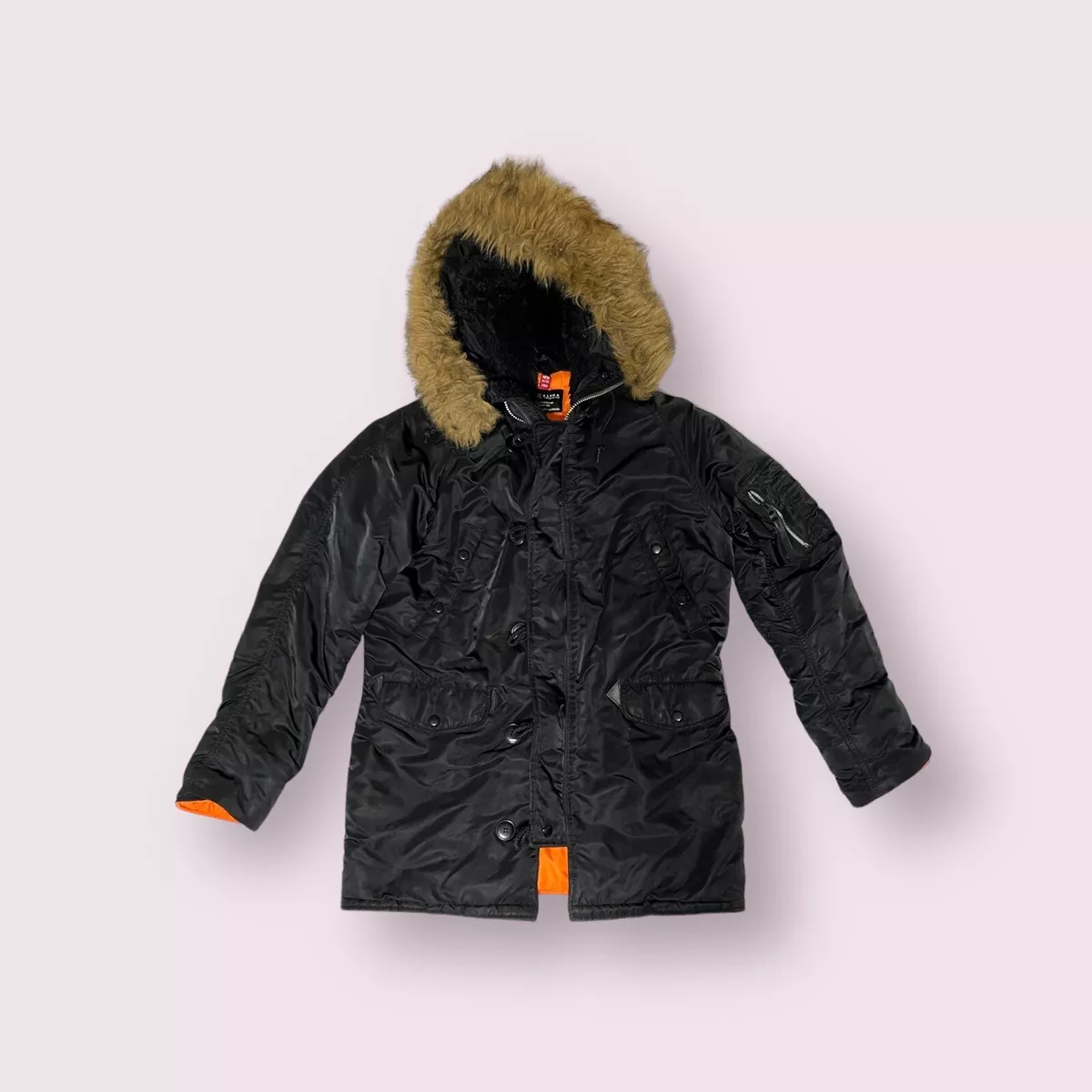 Alpha Industries Weather Men\'s S Parka size hood 3A-382 eBay Cold fur Black Jacket 