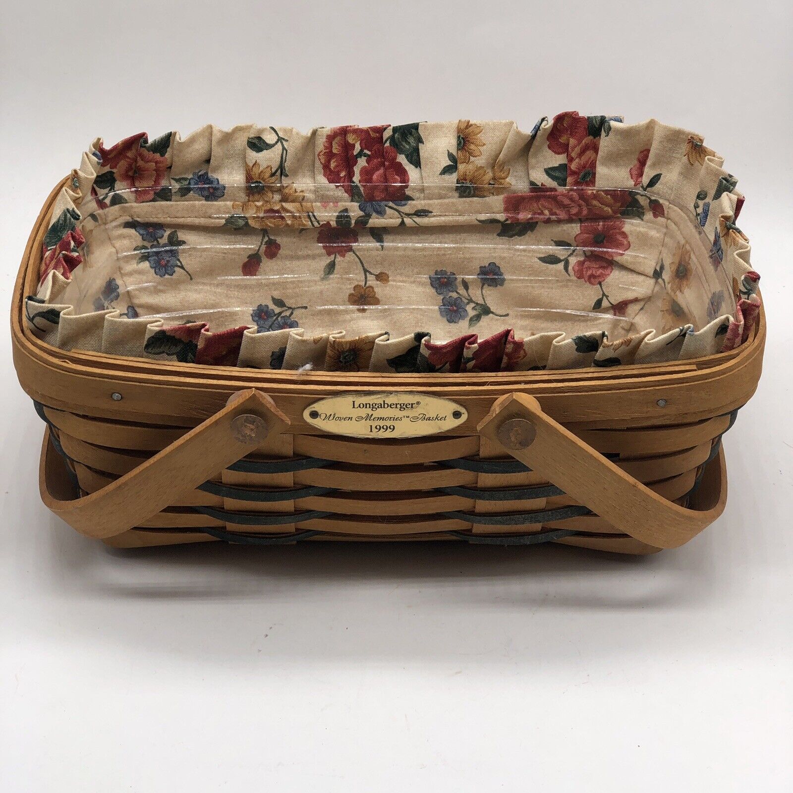 Longaberger Woven Memories 1999 Handled Basket Protector With Floral Liner