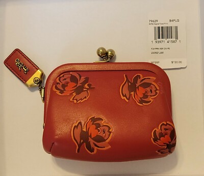 COACH 1941 RED APPLE FLORAL LEATHER KISSLOCK FRAMED COIN PURSE