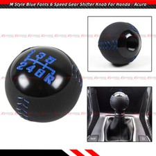 Jdm Style Blue Stitching Black Leather 6 Speed Round Manual Gear Shifter Knob