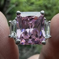 Vintage Statement Ring Size 7.75 Pink Clear Cubic Zirconia 925 Sterling 7.1g