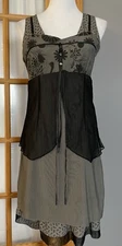 Vtg Junior’s Layered Dress Sz 1 Gray Mesh Overlay Peasant Lagenlook Boho