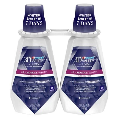 Crest 3D White Luxe Multi-Care Whitening Rinse, Glamorous White, 32 oz Pack of 2