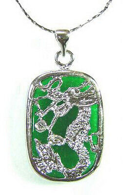 Natural Light Green Jade 18KWGP Crystal Buddha Men Women Pendant Chain Necklace
