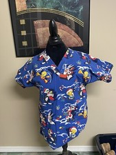 Vintage Looney Tunes Christmas Theme Women's Scrubs Top V-Neck Size Large