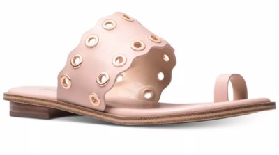 New Michael Kors Patty Flat Thong Sandals leather Grommet gold toe ring  pink