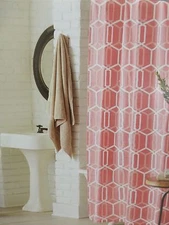 Threshold Coral Geo Fabric Shower Curtain 72" x 72" NIP