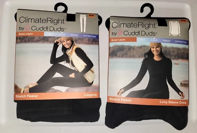 CUDDL DUDS CuddlDuds Climate Right Fleece Shirt Legging Thumbholes Set SZ XS S M L XL XXL