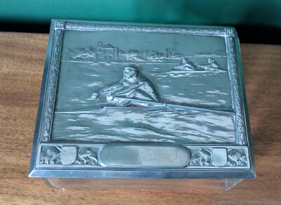 WMF Silver Plate Glass Box c1910 Ostrich Mark Rowing Henley Eakins