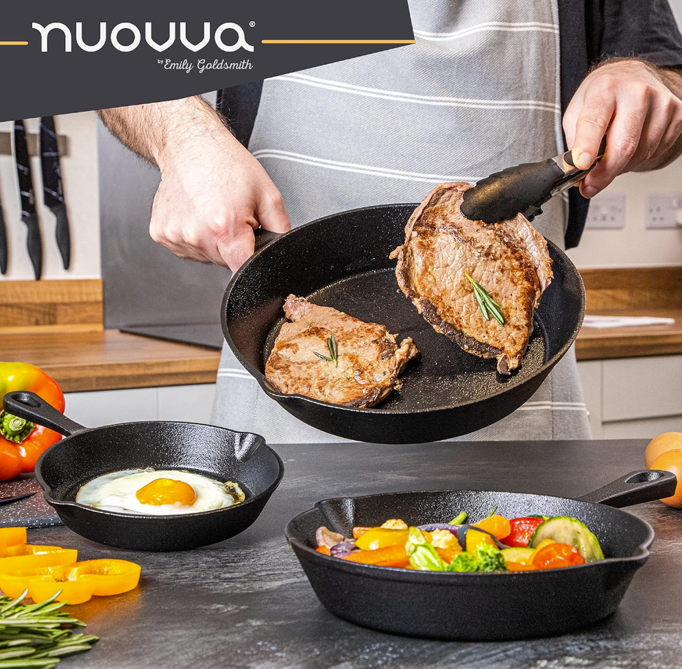 Cast Iron Skillet set, 3 Pans 6, 8 & 10in Gas, Electric and Induction Hobs eBay